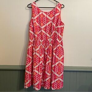 Boden Beatrice Retro Day Dress Pink White Geometric Print Pockets size 12